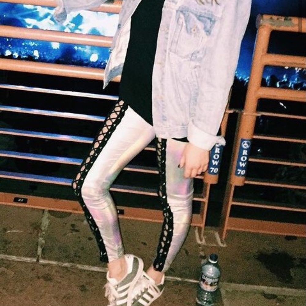 Forever 21 Lace Up Metallic Leggings